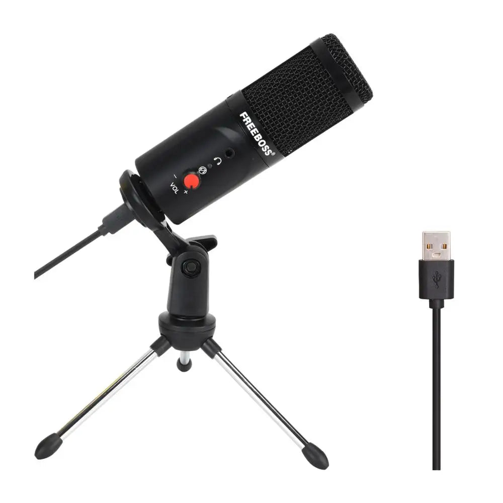 USB Microphone Wired with Tripod Shock Mount PC Laptop Studio Record Stream Radio Broadcast Gaming Computer Mic FB-W03