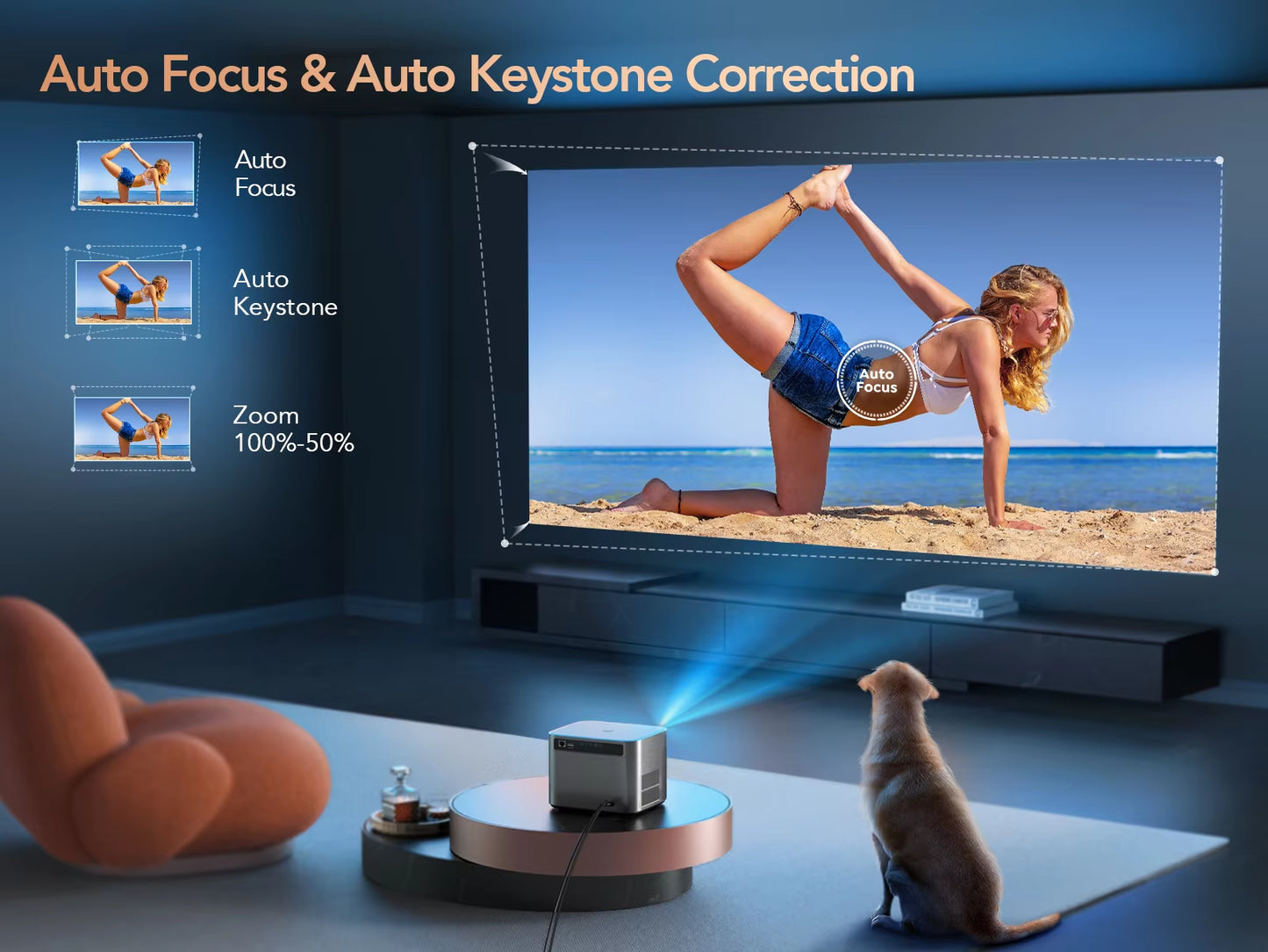Projector 4K Android 9.0 26000 Lumens Native 1080P Wifi6 Bluetooth Projector Auto Focus/Keystone Outdoor Home Theater