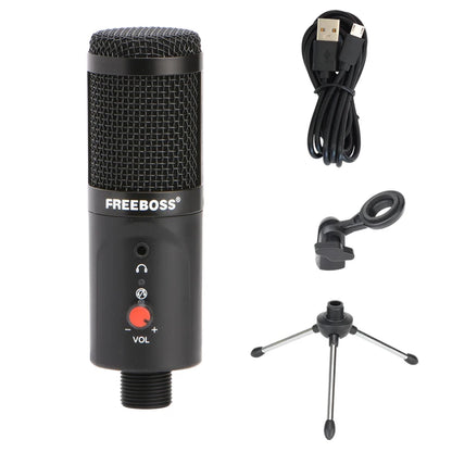 USB Microphone Wired with Tripod Shock Mount PC Laptop Studio Record Stream Radio Broadcast Gaming Computer Mic FB-W03