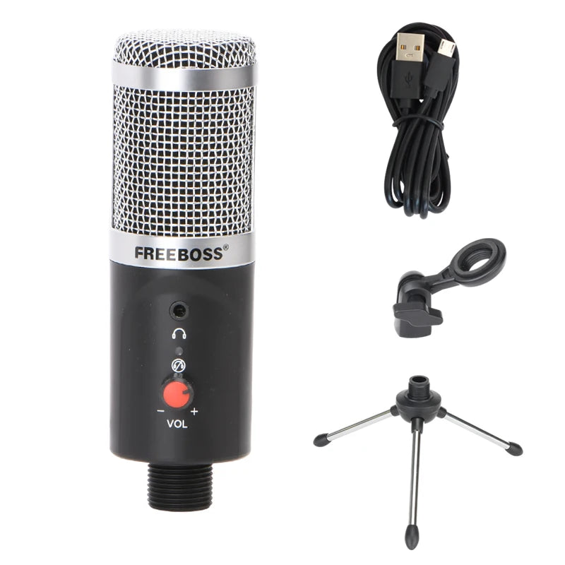 USB Microphone Wired with Tripod Shock Mount PC Laptop Studio Record Stream Radio Broadcast Gaming Computer Mic FB-W03